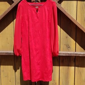 Red floral textures dress